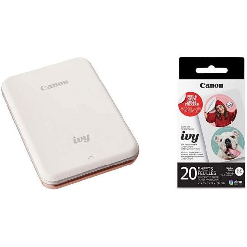 캐논 Canon Ivy Mobile Mini Photo Printer Through Bluetooth(R), Rose Gold with Zink Pre-Cut Circle Sticker Paper, 20 Sheets