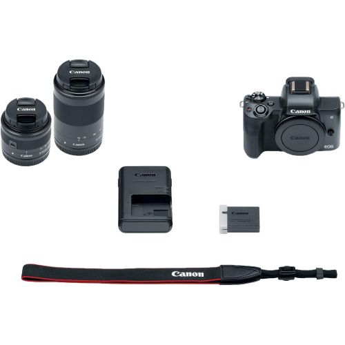 캐논 [아마존베스트]Canon EOS M50 Mirrorless 4K Vlogging Camera Bundle Kit with EF-M15-45mm + EF-M 55-200mm Lenses, Black