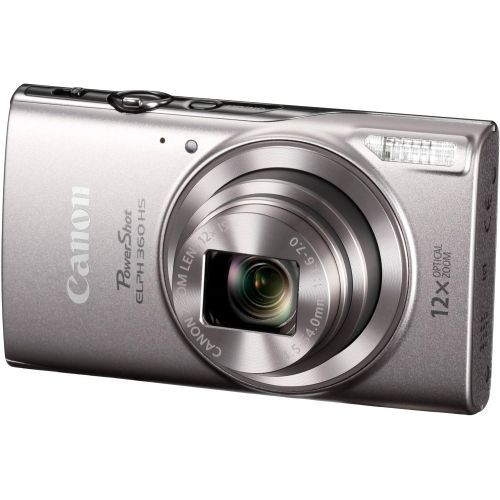 캐논 Canon PowerShot ELPH 360 HS (Silver) with 12x Optical Zoom and Built-In Wi-Fi with Deluxe Starter Kit Including 16 GB SDHC Class10 + Extra battery + Protective Camera Case