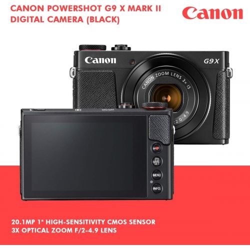 캐논 Canon PowerShot G9 X Mark II Digital Camera (Black) W32GB SD Card + Table Top Tripod + ACDC Turbo Travel Charger+ Fibertique Cleaning Cloth and Complete Bundle