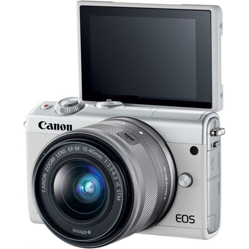 캐논 Canon EOS M100 Mirrorless Camera w15-45mm Lens & 55-200mm Lens - Wi-Fi, Bluetooth, and NFC Enabled (White)