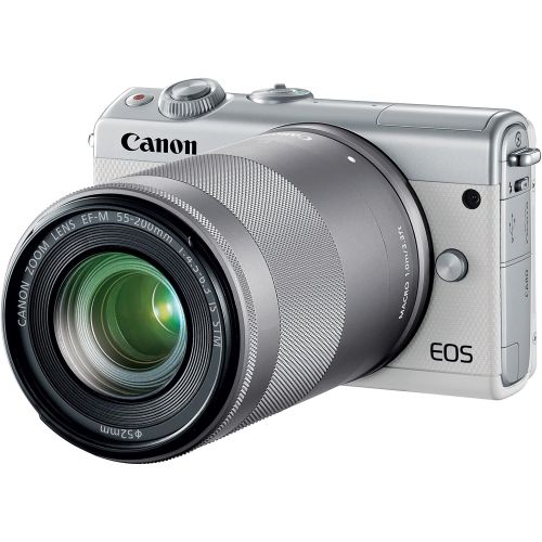 캐논 Canon EOS M100 Mirrorless Camera w15-45mm Lens & 55-200mm Lens - Wi-Fi, Bluetooth, and NFC Enabled (White)