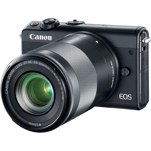 캐논 Canon EOS M100 Mirrorless Camera w15-45mm Lens & 55-200mm Lens - Wi-Fi, Bluetooth, and NFC Enabled (White)