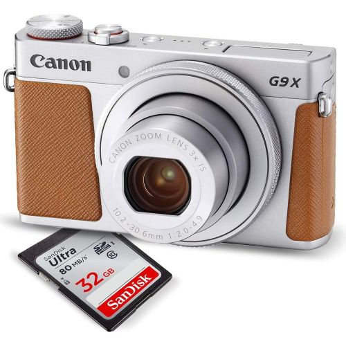 캐논 Canon PowerShot G9 X Mark II Digital Camera (Silver) W32GB SD Card + Table Top Tripod + ACDC Turbo Travel Charger+ Fibertique Cleaning Cloth and Complete Bundle