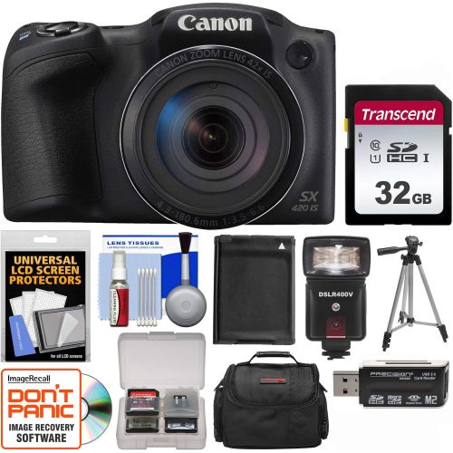 캐논 Canon PowerShot SX420 is Wi-Fi Digital Camera (Red) with 32GB Card + Case + Flash + Battery + Tripod + Kit