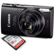 Canon PowerShot ELPH 360 HS (BLACK ) with 12x Optical Zoom and Built-In Wi-Fi with Deluxe Starter Kit Including 16 GB SDHC Class10 + Extra battery + Protective Camera Case