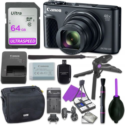 캐논 Canon Powershot SX730 Silver Point & Shoot Digital Camera Bundle wTripod Hand Grip, 64GB SD Memory, Case and More