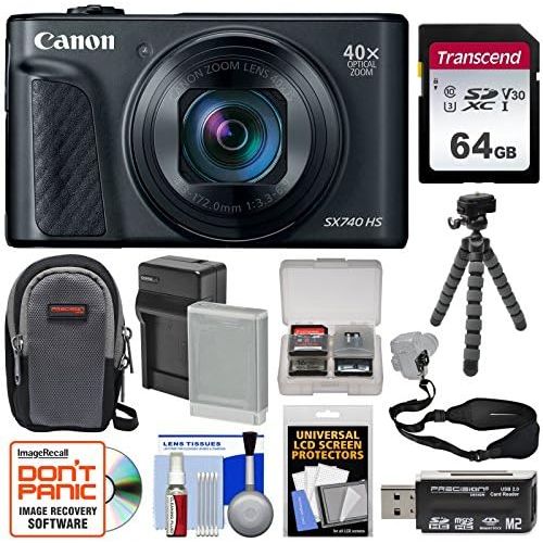 캐논 Canon PowerShot SX740 HS Wi-Fi 4K Digital Camera (Black) with 64GB Card + Battery & Charger + Case + Tripod + Strap Kit