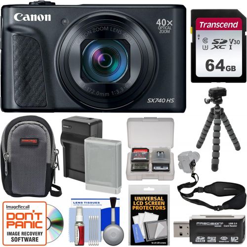 캐논 Canon PowerShot SX740 HS Wi-Fi 4K Digital Camera (Black) with 64GB Card + Battery & Charger + Case + Tripod + Strap Kit