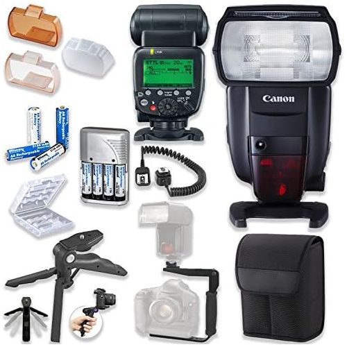 캐논 Canon Speedlite 600EX II-RT Flash with Canon Speedlite Case + TTL Cord + Flash L-Bracket Grip + Flexible Steady Pod + 4 High Capacity AA Rechargeable Batteries & Charger + Accessor