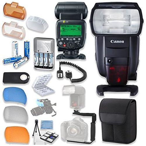 캐논 Canon Speedlite 600EX II-RT Flash with Canon Speedlite Case + TTL Cord + Flash L-Bracket + Flash Diffusers + 4 High Capacity AA Rechargeable Batteries & Charger + Accessory Bundle