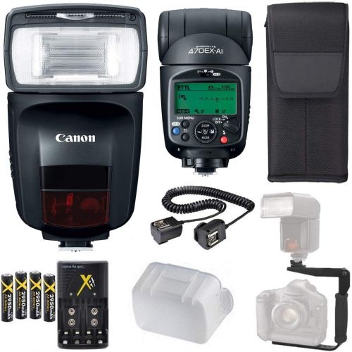 캐논 Canon Speedlite 470EX-AI Flash + Speedlite Case + 4 High Capacity AA Rechargeable Batteries and Charger + Flash L Bracket + TTL Cord