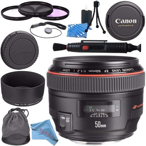 캐논 Canon EF 50mm f1.2L USM Lens 1257B002 + 77mm 3 Piece Filter Kit + Lens Cleaning Kit + Lens Pen Cleaner + Fibercloth Bundle