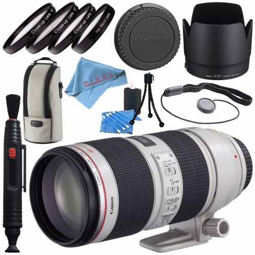 캐논 Canon EF 70-200mm f2.8L IS II USM Lens 2751B002 + 77mm Macro Close Up Kit + Lens Cleaning Kit + Lens Pen Cleaner + Fibercloth Bundle