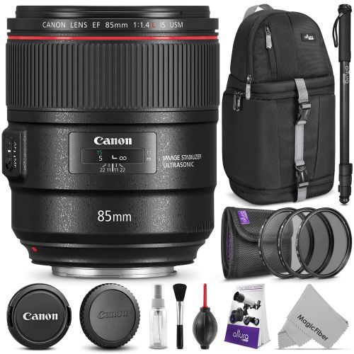 캐논 Canon EF 85mm f1.4L is USM Lens wAdvanced Photo and Travel Bundle - Includes: Altura Photo Sling Backpack, Monopod, Camera Cleaning Set