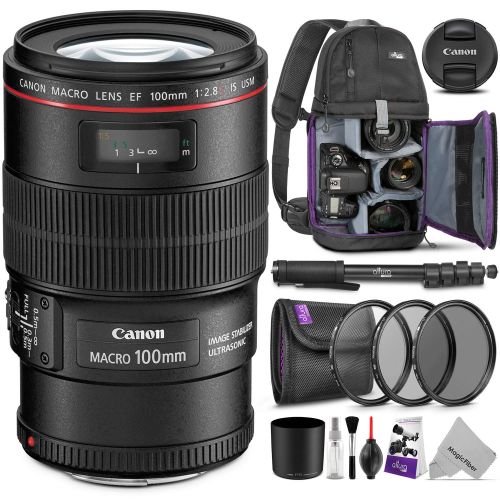 캐논 Canon EF 100mm f2.8L is USM Macro Lens wAdvanced Photo and Travel Bundle - Includes: Altura Photo Sling Backpack, Monopod, UV-CPL-ND4, Camera Cleaning Set