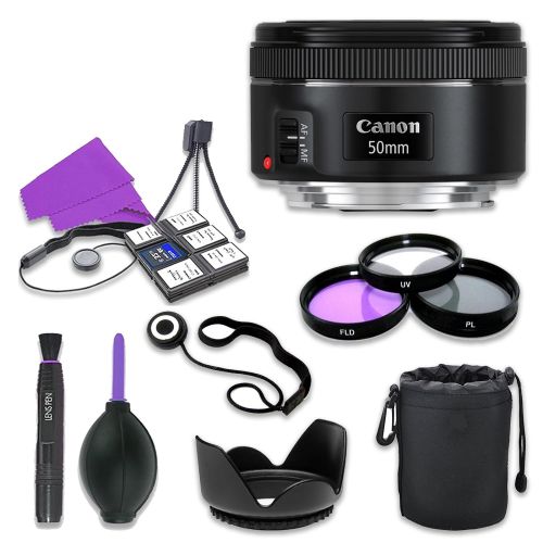 캐논 Canon EF 50mm f1.8 STM Lens for Canon Digital SLR Cameras with 49mm Filter Kit (UV, CPL, FLD) + Accessory Bundle (12 Items)