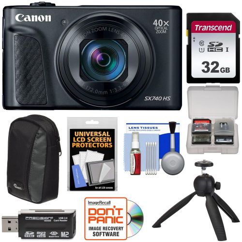 캐논 Canon PowerShot SX740 HS Wi-Fi 4K Digital Camera (Black) with 32GB Card + Case + Tripod + Kit