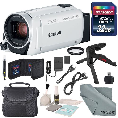 캐논 Canon Vixia HF R800 HD Camcorder (White) Bundle W 32GB SD Card, Camcorder Case, Cleaning Accessories and Fibertique Cleaning Cloth