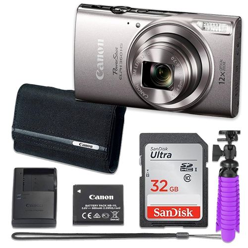 캐논 Canon PowerShot ELPH 360 HS Digital Camera (Silver) with 32GB Memory + Canon Case + Flexible Gorillapod