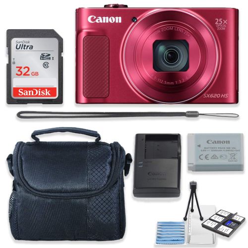 캐논 Canon PowerShot SX620 HS Digital Camera (Red) Kit with Sandisk 32GB High Speed Memory Card + Camera Case + Starter Kit