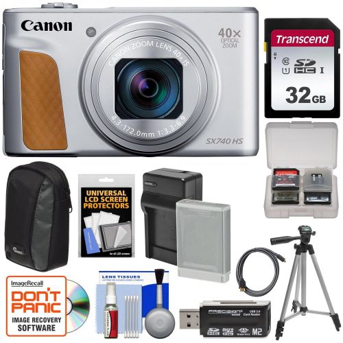 캐논 Canon PowerShot SX740 HS Wi-Fi Digital Camera (Silver) with 32GB Card + Battery & Charger + Case + Tripod Kit