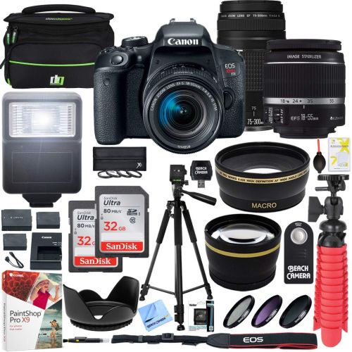 캐논 Canon EOS Rebel T7i DSLR Camera with EF-S 18-55mm is STM & Canon 75-300mm Lens + 2X 32GB Ultra SDHC UHS Class 10 Memory Card + Accessory Bundle