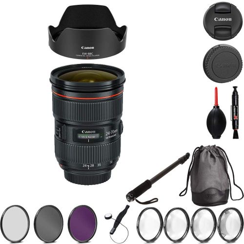 캐논 Canon EF 24-70mm f2.8L II USM Lens Bundle with Manufacturer Accessories & Premium Kit for EOS 7D Mark II, 7D, 80D, 70D, 60D, 50D, 40D, 30D, 20D, Rebel T6s, T6i, T5i, T4i, SL1, T3i
