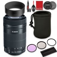 Canon EF-S 55-250mm f4-5.6 IS STM Lens Bundle with 58mm Hard Metal Lens Hood, HD Filter Kit, Lens Pouch & Lens Cleaning Accessories