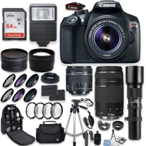 캐논 Canon EOS Rebel T6 DSLR Camera + Canon EF-S 18-55mm + Canon 75-300mm & 500mm Telephoto Lens + Wide Angle & Telephoto Lens + Macro Filter Kit + 64GB Memory + Accessory Kit