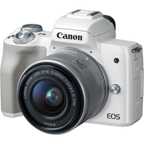 캐논 Canon EOS M50 Mirrorless Digital Camera with 15-45mm Lens Video Creator Kit (White) + Wide Angle Lens + 2X Telephoto Lens + Flash + SanDisk 32GB SD Memory Card + Accessory Bundle