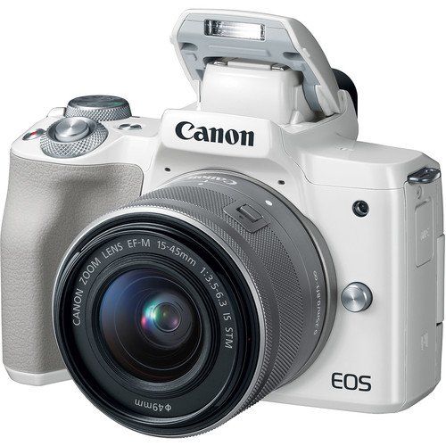 캐논 Canon EOS M50 Mirrorless Digital Camera with 15-45mm Lens Video Creator Kit (White) + Wide Angle Lens + 2X Telephoto Lens + Flash + SanDisk 32GB SD Memory Card + Accessory Bundle