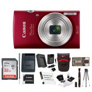 Canon PowerShot ELPH 180 20 MP Digital Camera (Red) + 32GB Card + Battery and Charger + Accessory Bundle