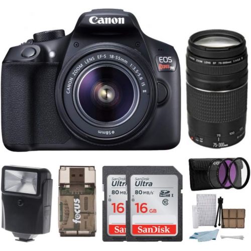 캐논 Canon EOS Rebel T6 Digital Camera: 18 Megapixel 1080p HD Video DSLR Bundle with 18-55mm &75-300mm Lenses 32GB (2 x 16GBSD Card) Flash Filter Kit & Bag - Professional Vlogging Sport