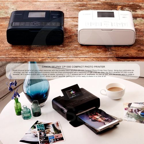 캐논 Canon SELPHY CP1300 Compact Photo Printer (White) with WiFi and Accessory Bundle w/ 2X Canon Color Ink and Paper Set