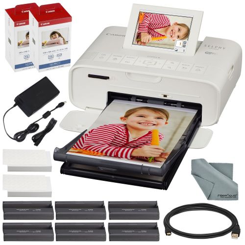 캐논 Canon SELPHY CP1300 Compact Photo Printer (White) with WiFi and Accessory Bundle w/ 2X Canon Color Ink and Paper Set