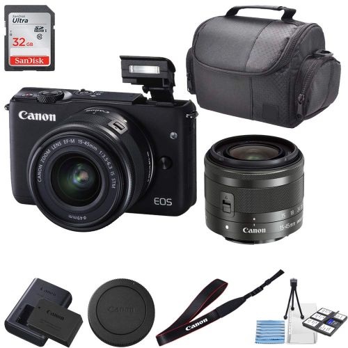  Canon (GP) Canon EOS M10 Mirrorless Digital Camera (Black) with 15-45mm Lens + 32GB SanDisk Memory + Professional Carrying Case + Camera Deluxe Starter Kit