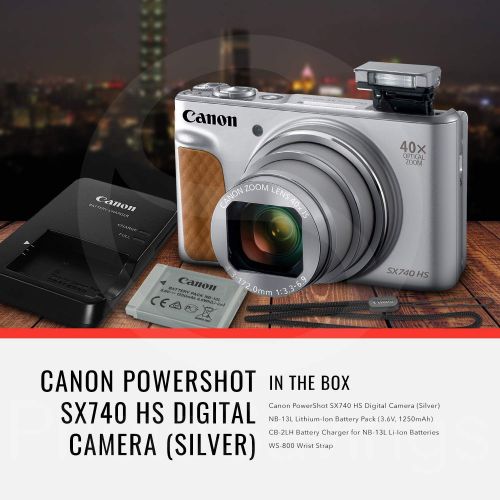  Canon - Photo Savings Canon PowerShot SX740 HS Digital Camera (Silver) with 64GB Card & Stable Tripod Photo Savings Deluxe Bundle