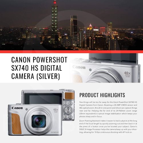  Canon - Photo Savings Canon PowerShot SX740 HS Digital Camera (Silver) with 64GB Card & Stable Tripod Photo Savings Deluxe Bundle