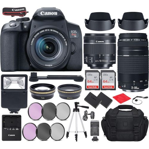 Canon Intl. Canon EOS Rebel T8i DSLR Camera with EF-S 18-55mm f/4-5.6 is STM, EF 75-300mm f/4-5.6 III Lens Bundle, Travel Kit with Accessories(Gadget Bag, Extra Battery, Digital Slave Flash, 1