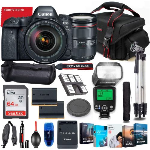  Canon Intl. Canon EOS 6D Mark II DSLR Camera with 24-105mm USM Lens Bundle + Battery Grip + Premium Accessory Bundle Including 64GB Memory, Extra Battery, Filters, Photo/Video Software Package