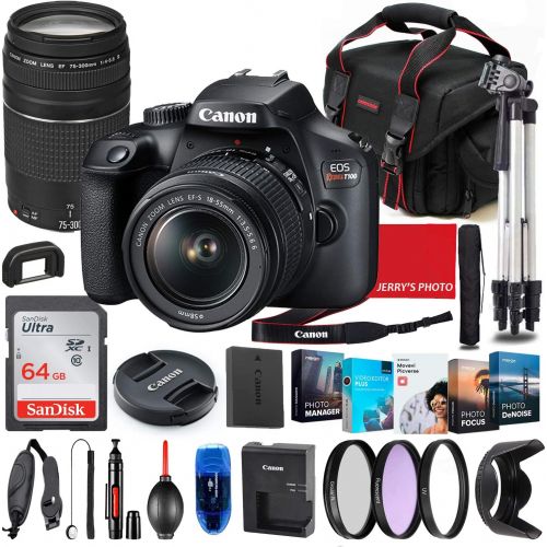  Canon Intl. Canon EOS Rebel T100 DSLR Camera with 18-55mm & 75-300mm Lens Bundle + Premium Accessory Bundle Including 64GB Memory, Filters, Photo/Video Software Package, Shoulder Bag & More