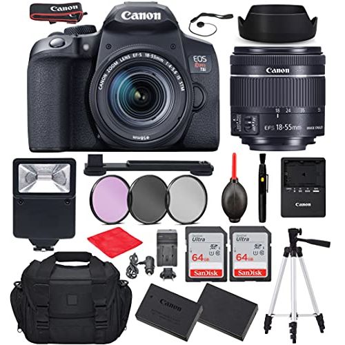  Canon Intl. Canon EOS Rebel T8i DSLR Camera with Canon EF-S 18-55mm f/4-5.6 is STM Lens Bundle, Starter Kit with Accessories (Gadget Bag, Extra Battery, Digital Slave Flash, 128Gb Memory, 50 T