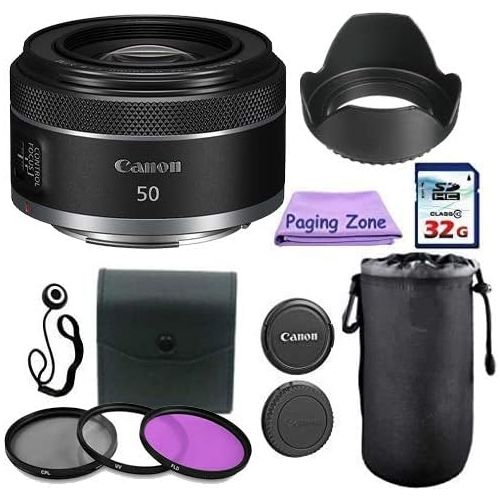  Canon Intl. Canon RF 50mm f/1.8 STM Lens Bundle + PagingZone Deluxe Kit Includes, 3Piece Filter Set + Lens Case + Lens Hood + 32GB Class 10 Card. for EOS C70,R, R5, R6, RP, Ra
