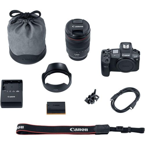 Canon Intl. Canon EOS R Mirrorless Digital Camera with RF 24-105mm f/4L is USM Lens Bundle + LED Video Light, Microphone, Monopod, and More (24pcs)