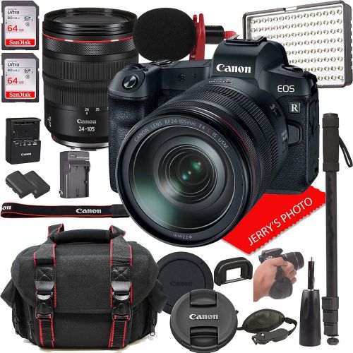  Canon Intl. Canon EOS R Mirrorless Digital Camera with RF 24-105mm f/4L is USM Lens Bundle + LED Video Light, Microphone, Monopod, and More (24pcs)