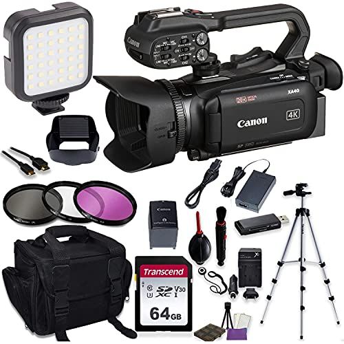  Canon Intl. XA40 Professional UHD 4K Camcorder with Starter Accessory Kit Including Padded Gadget Case, Filters, Tripod & 64GB High Speed U3 Memory & More