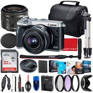 Canon Intl. Canon EOS M6 Mirrorless Camera with 15-45mm STM Lens (Silver) Bundle + Premium Accessory Bundle Including 32GB Memory, Filters, Photo/Video Software Package, Shoulder Bag & More