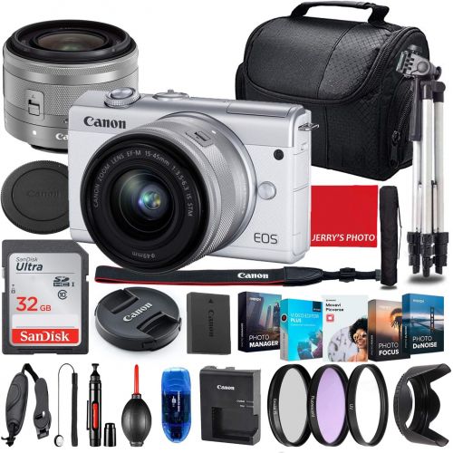  Canon Intl. Canon EOS M200 Mirrorless Camera with 15-45mm STM Lens (White) Bundle + Premium Accessory Bundle Including 32GB Memory, Filters, Photo/Video Software Package, Shoulder Bag & More