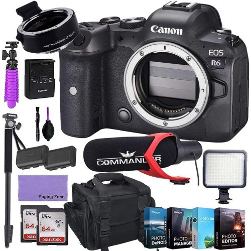  Canon Intl. Canon?EOS R6 Mirrorless Digital Camera (Body Only) and Mount Adapter EF-EOS R kit Bundled with Deluxe Accessories Like Pro Microphone, High Power LED, 4-Pack Photo Editing Software